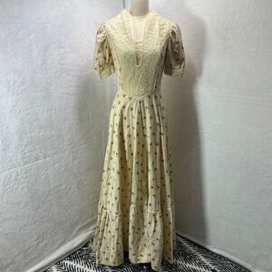 VTG Handmade Floral Print Maxi Prairie Dress Pilgrim Cottage Core Boho Country‎